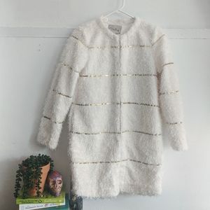 Darling London Ivory Furry Fur Sequin Jacket XS